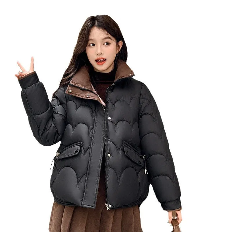 Trendy Quilted Puffer Jacket with Button Pocket
