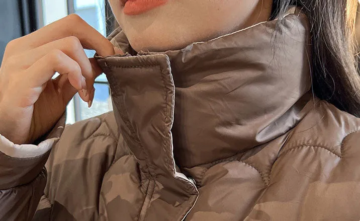 Trendy Quilted Puffer Jacket with Button Pocket