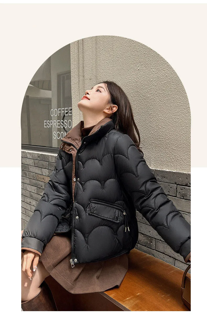 Trendy Quilted Puffer Jacket with Button Pocket