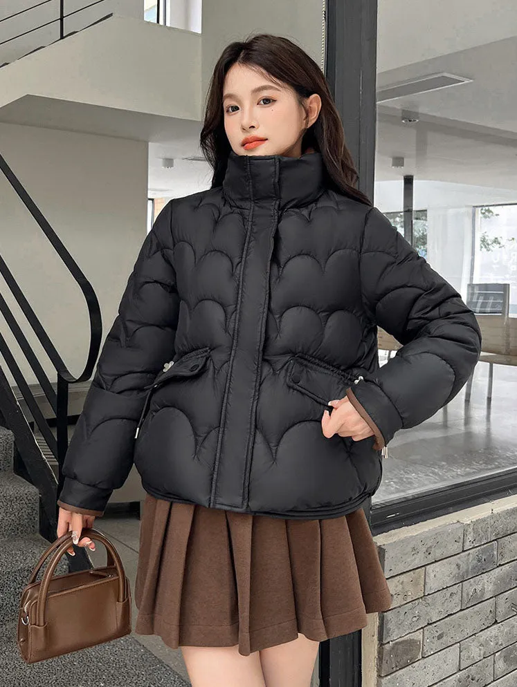 Trendy Quilted Puffer Jacket with Button Pocket