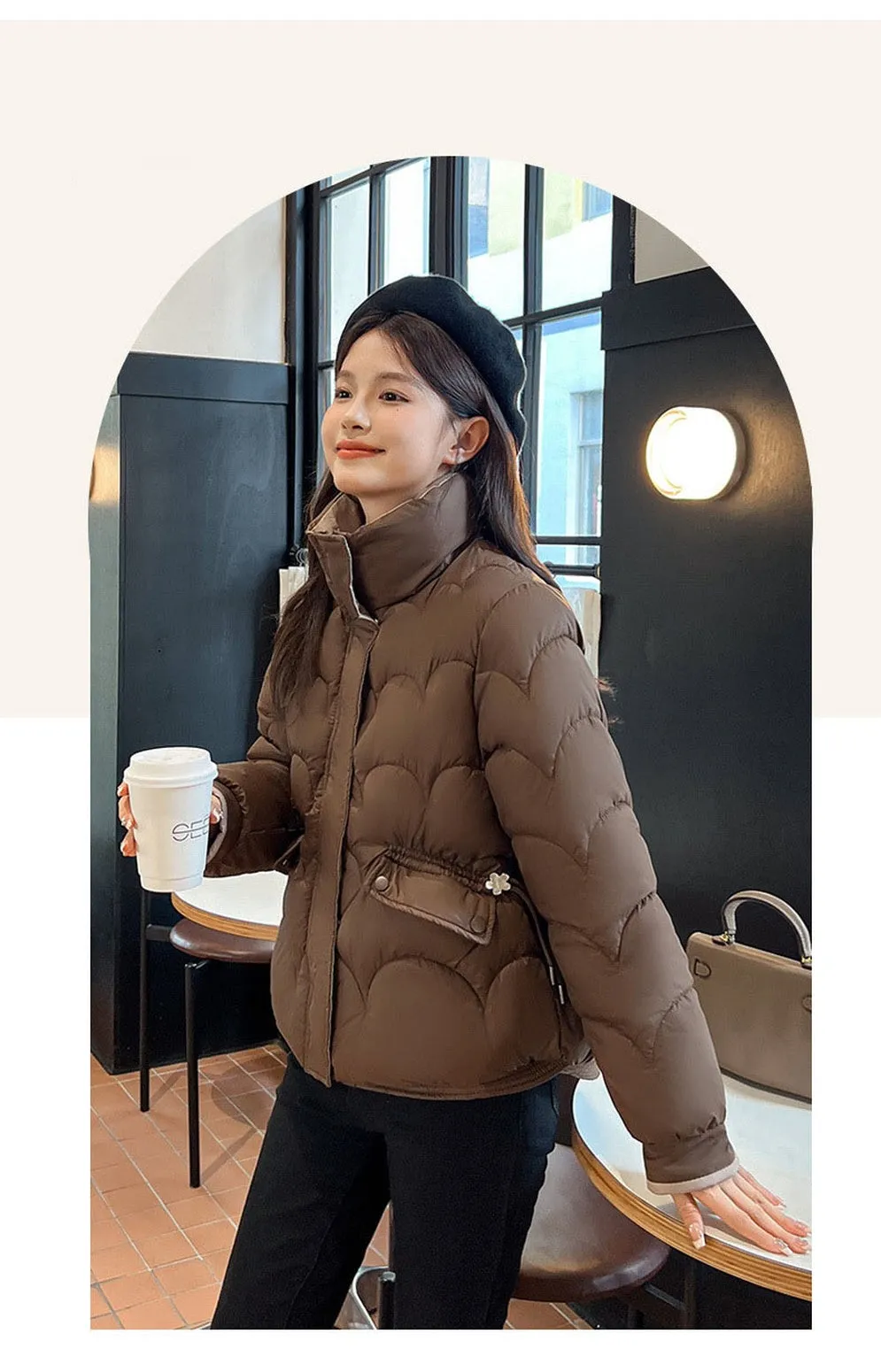 Trendy Quilted Puffer Jacket with Button Pocket