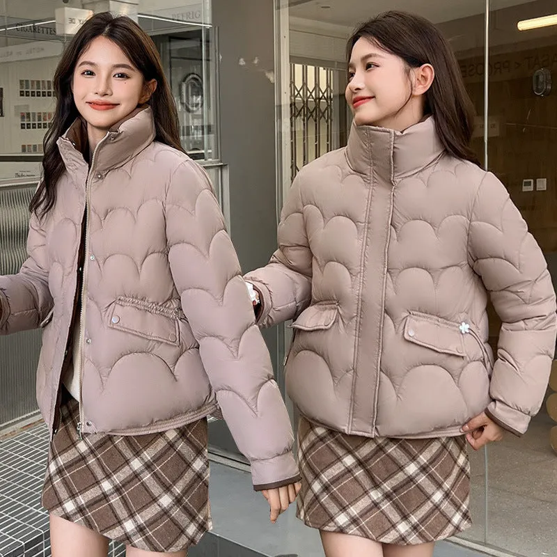 Trendy Quilted Puffer Jacket with Button Pocket