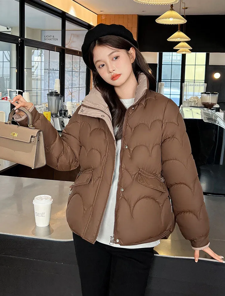 Trendy Quilted Puffer Jacket with Button Pocket