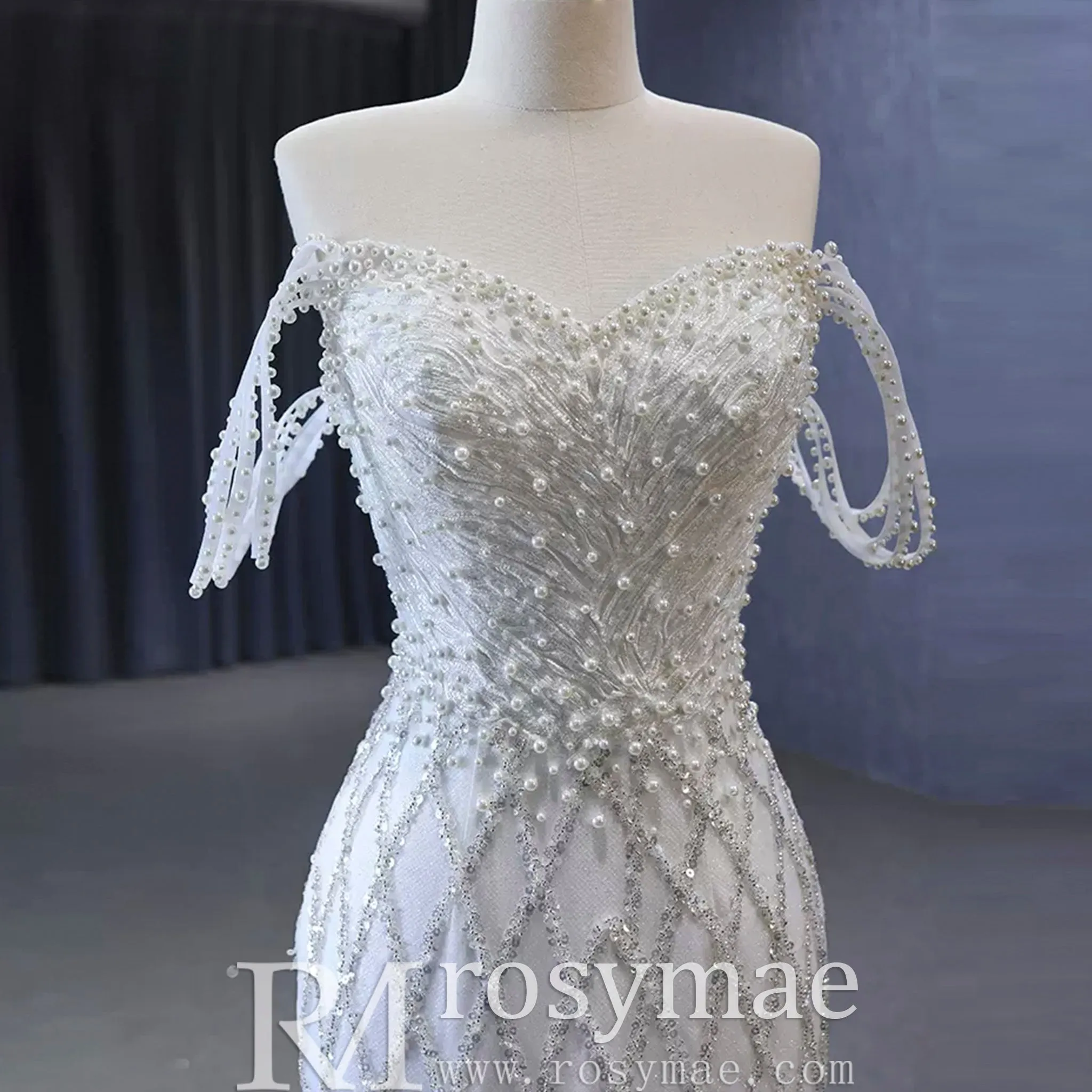 Trumpet Pearl Wedding Dress Off the Shoulder Bridal Dress
