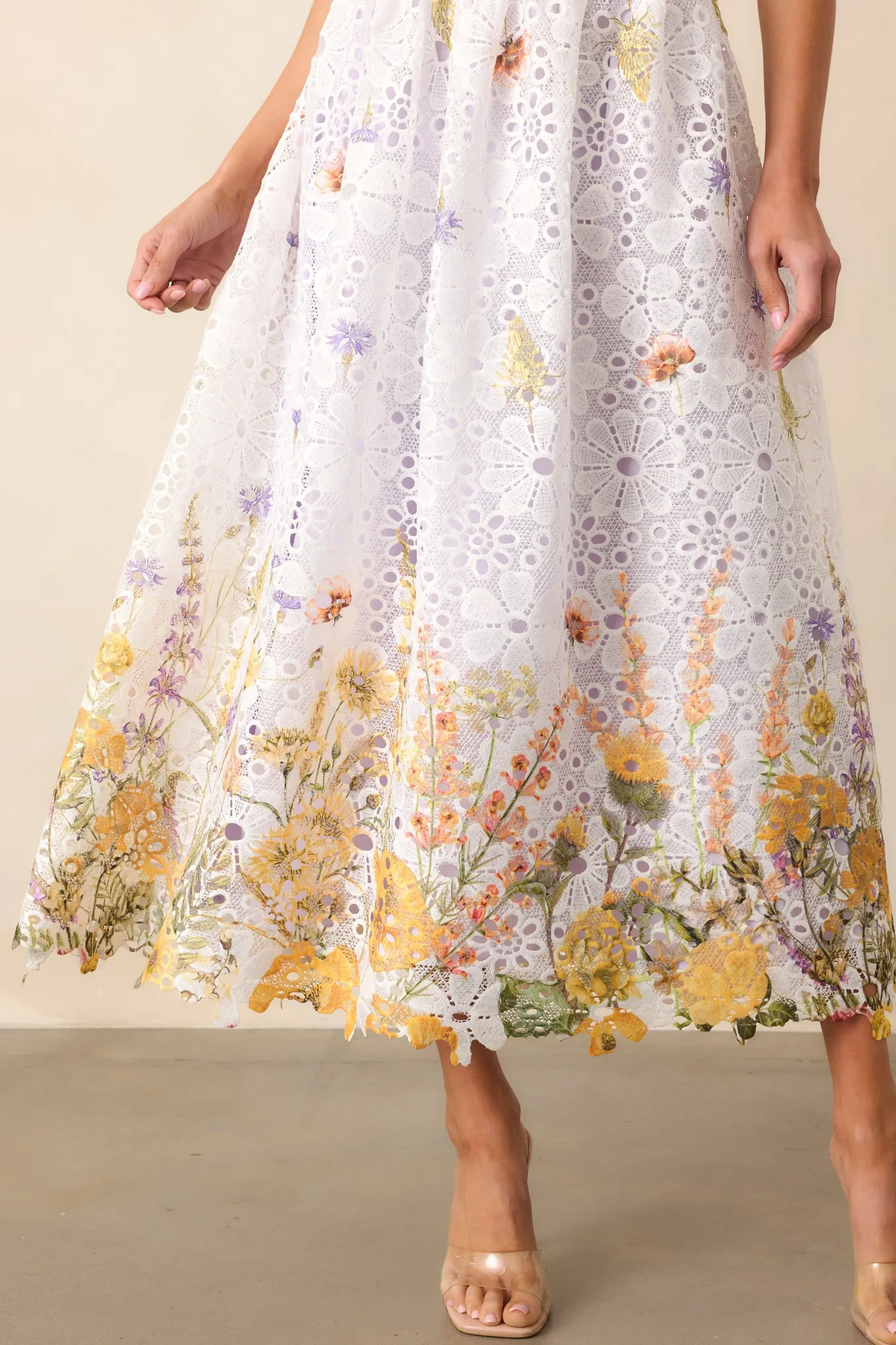 Twirl Me Lavender Floral Embroidered Halter Midi Dress