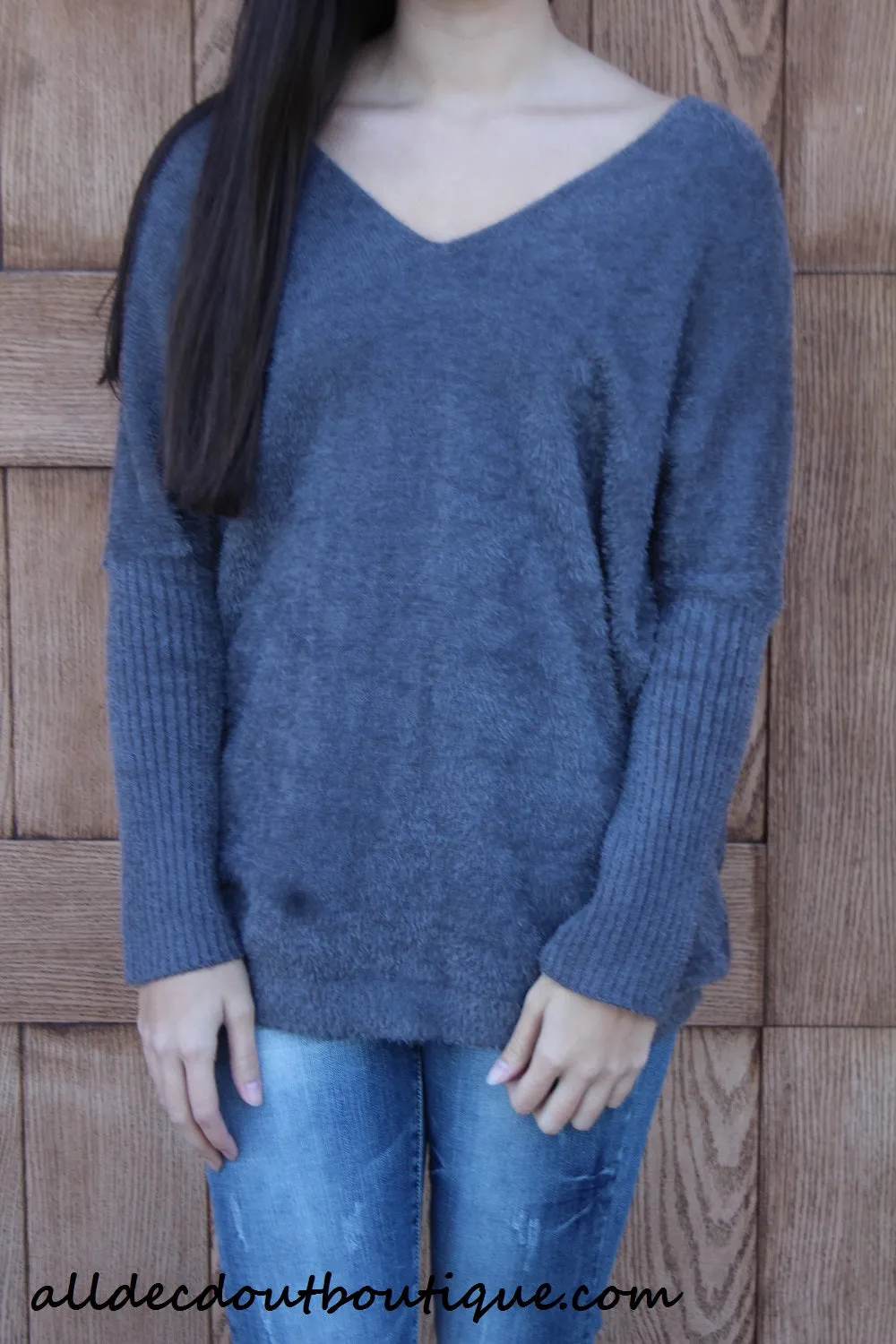 Umgee | Over-sized Fuzzy Sweater Charcoal
