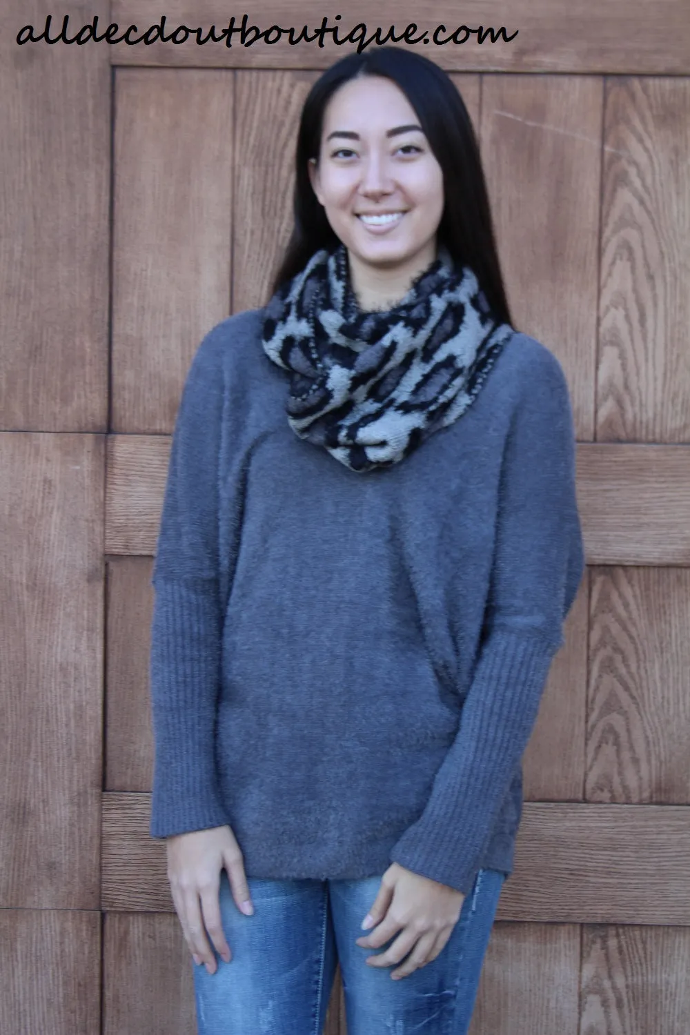 Umgee | Over-sized Fuzzy Sweater Charcoal
