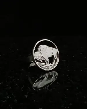 U.S. - Buffalo Nickel Cut Coin Ring with Sterling Band