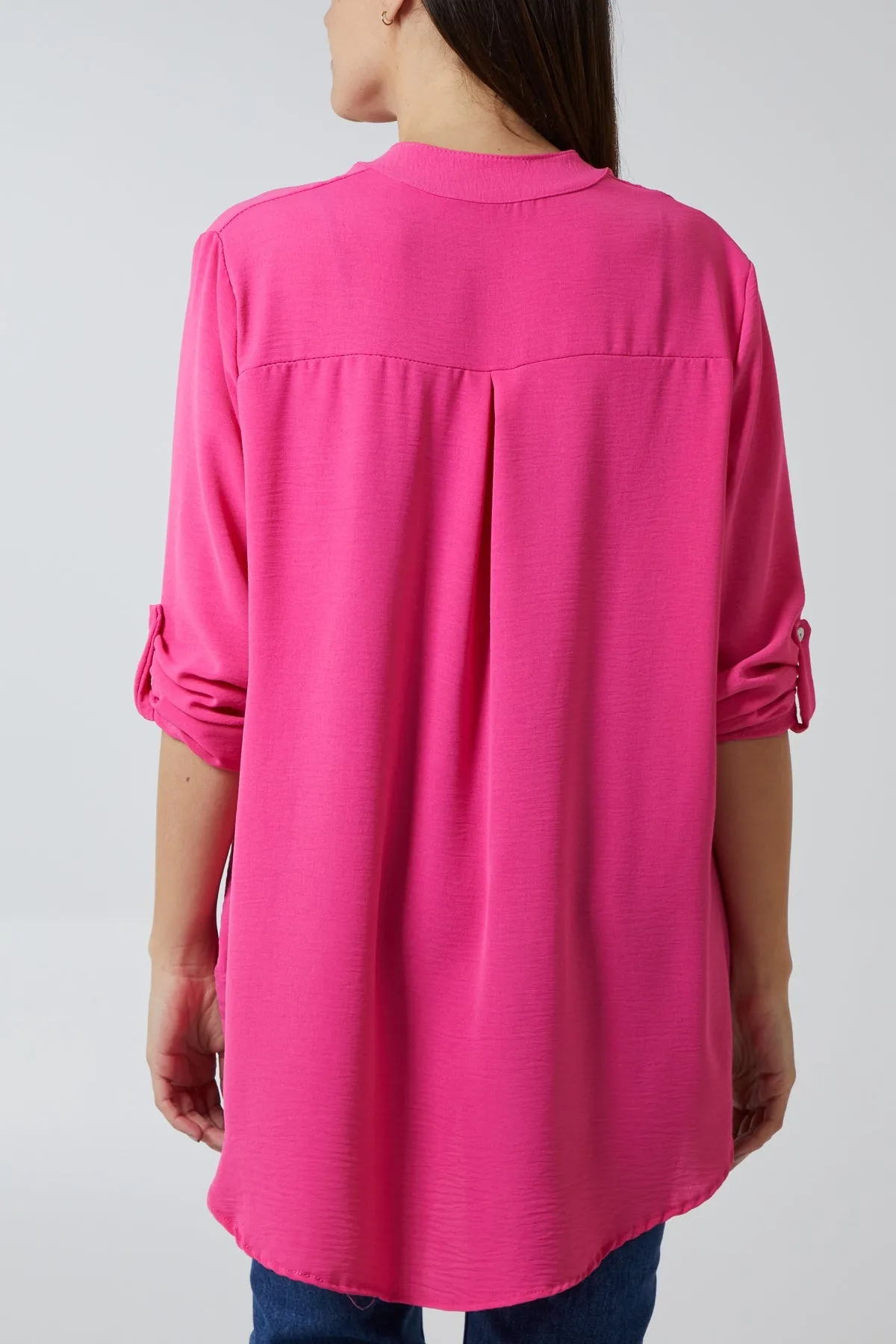 V-Neck Poly Crepe Roll Sleeve Blouse