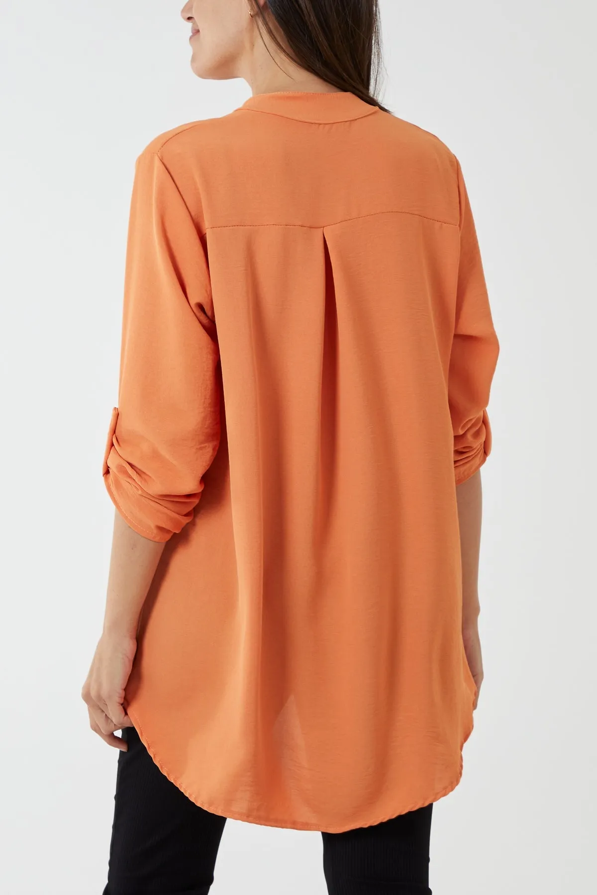 V-Neck Poly Crepe Roll Sleeve Blouse