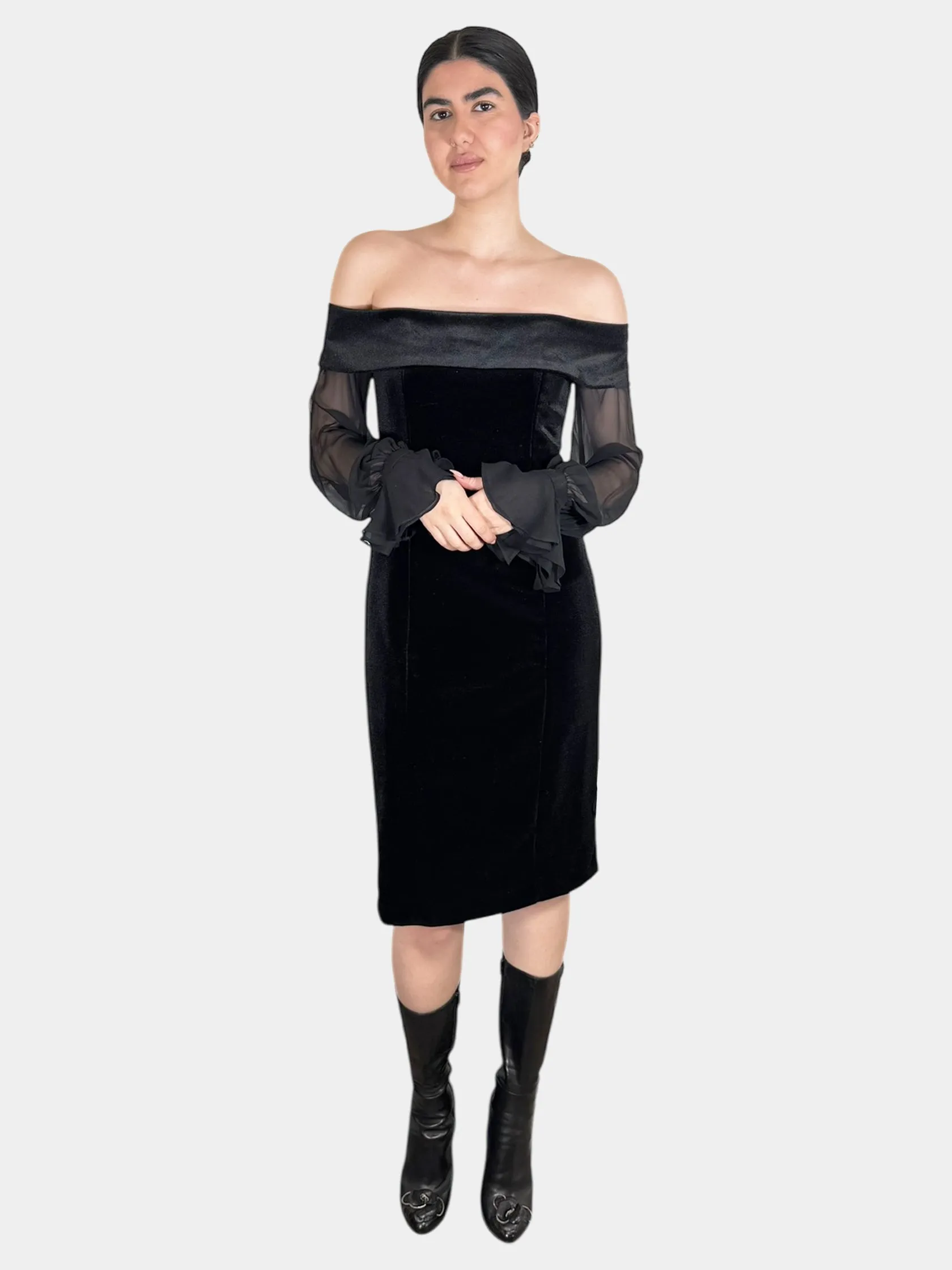 Velour Off-the-Shoulder Dress