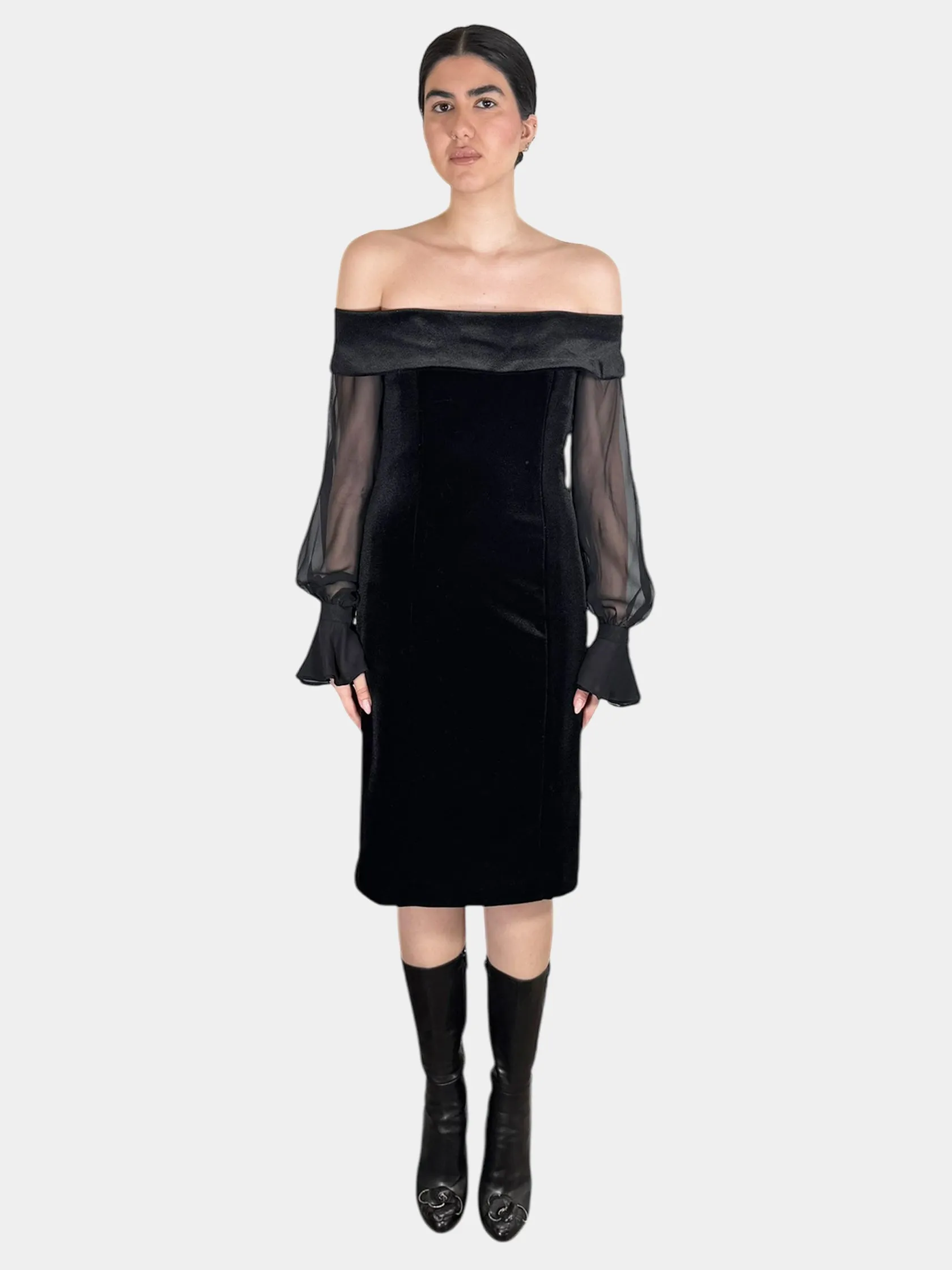 Velour Off-the-Shoulder Dress