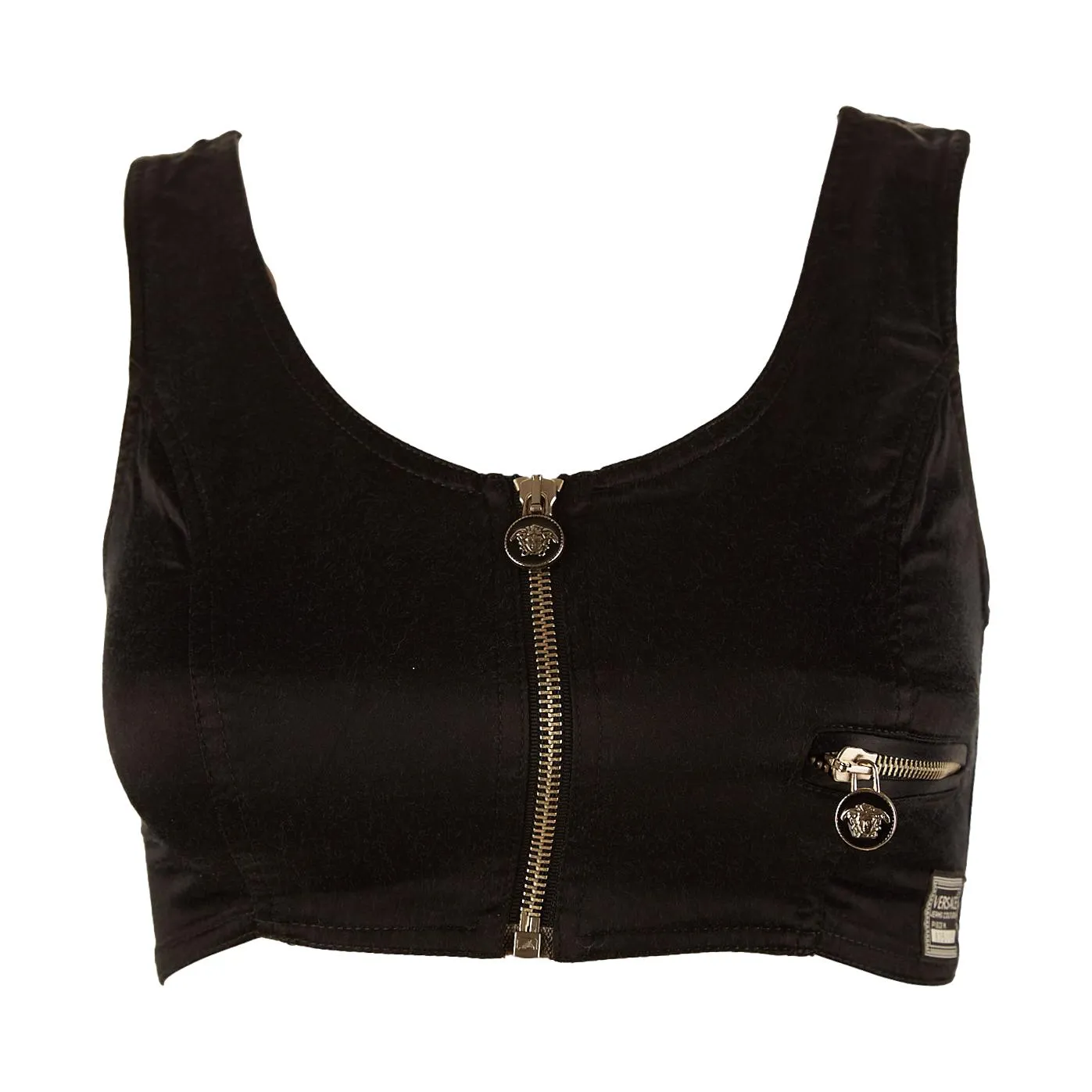Versace Black Medusa Cropped Zip Tank