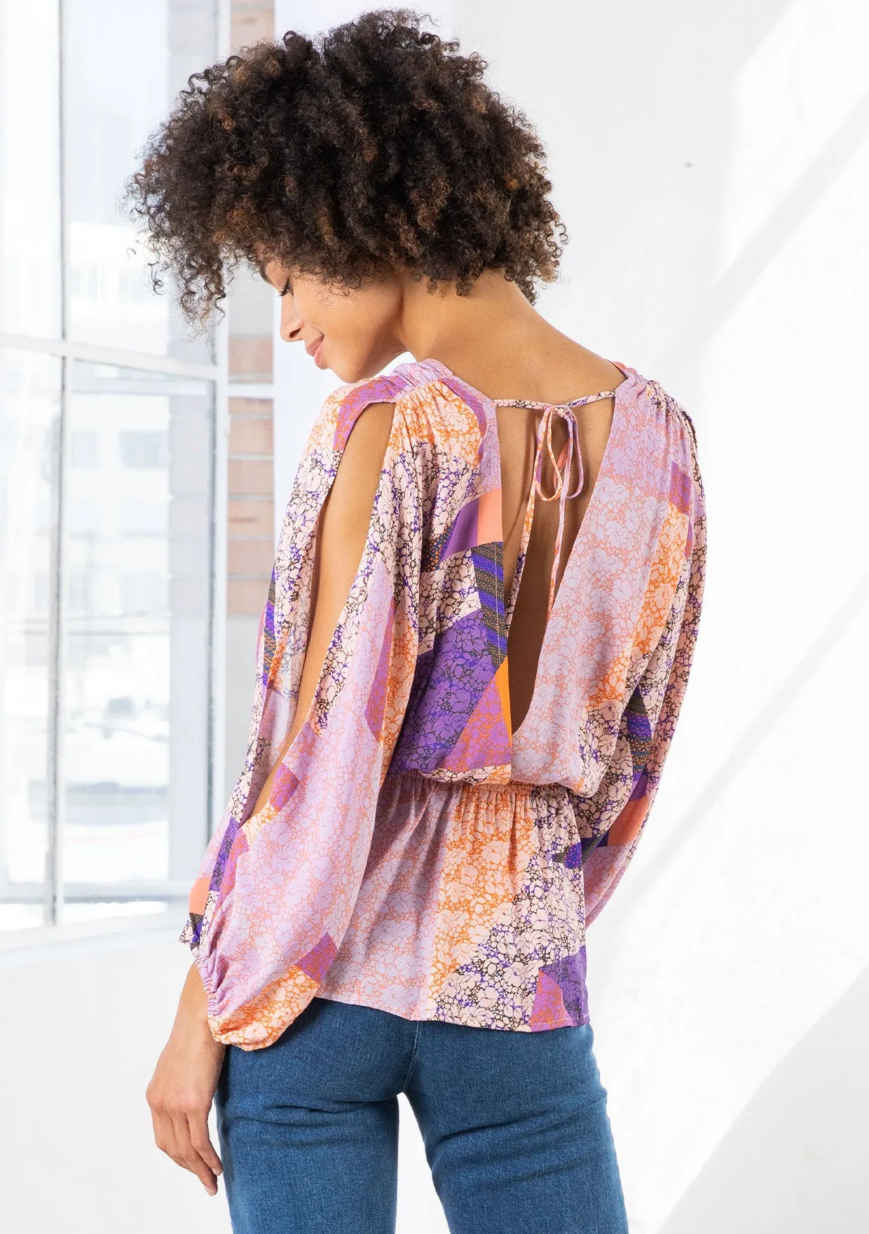 Vibrant Bohemian Long Sleeve V Neck Blouse