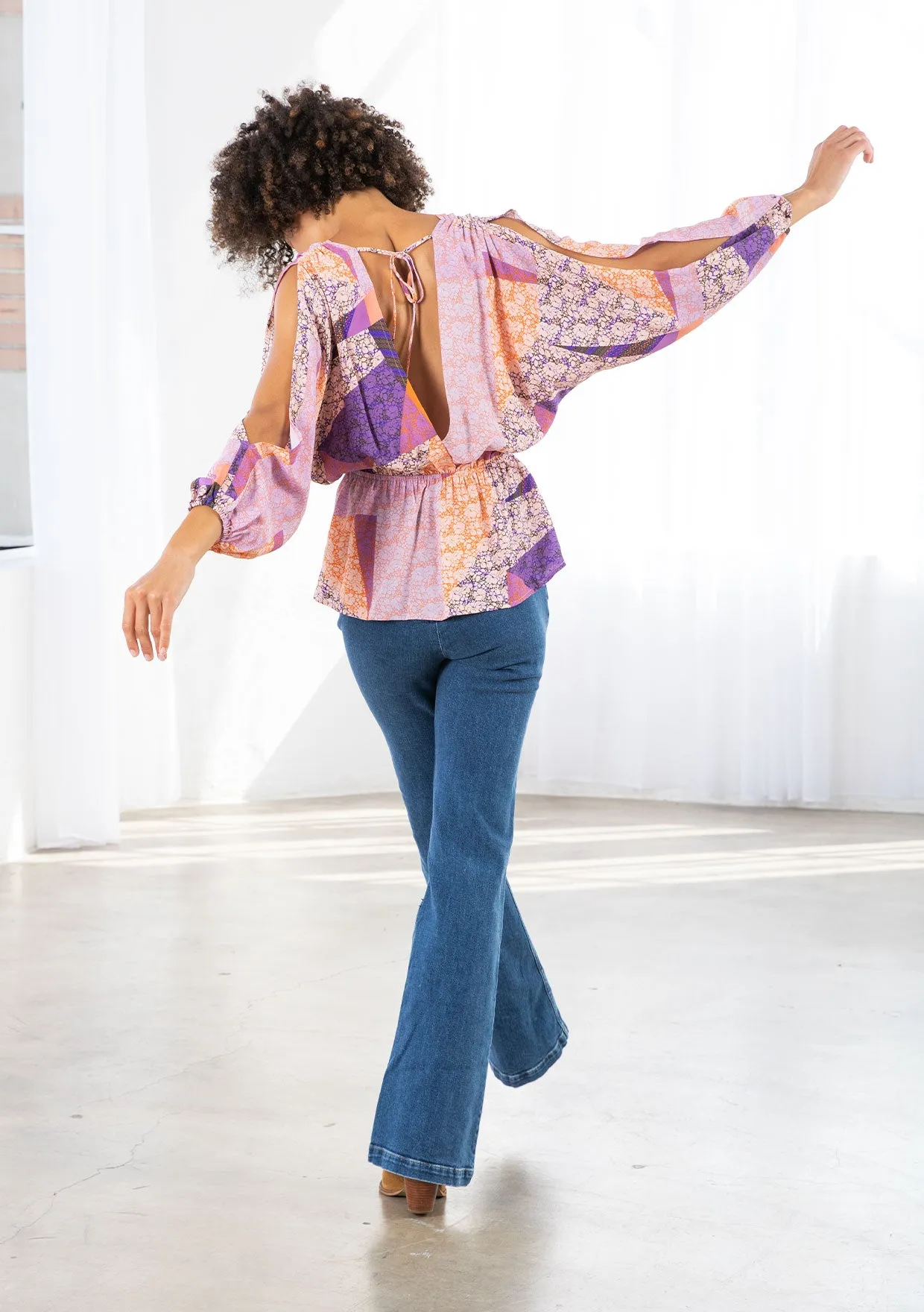 Vibrant Bohemian Long Sleeve V Neck Blouse