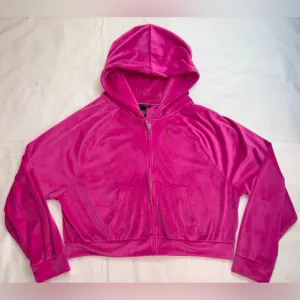 Victoria’s Secret Size L Hot Pink Velour Track Suit Cropped Hooded Jacket