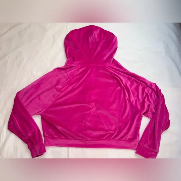 Victoria’s Secret Size L Hot Pink Velour Track Suit Cropped Hooded Jacket