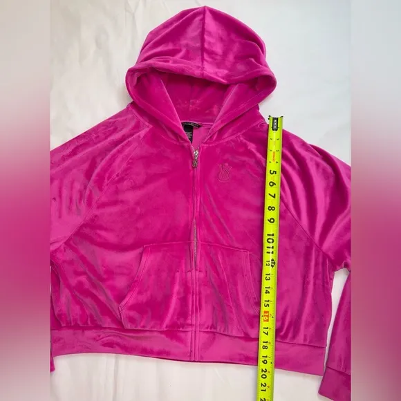 Victoria’s Secret Size L Hot Pink Velour Track Suit Cropped Hooded Jacket