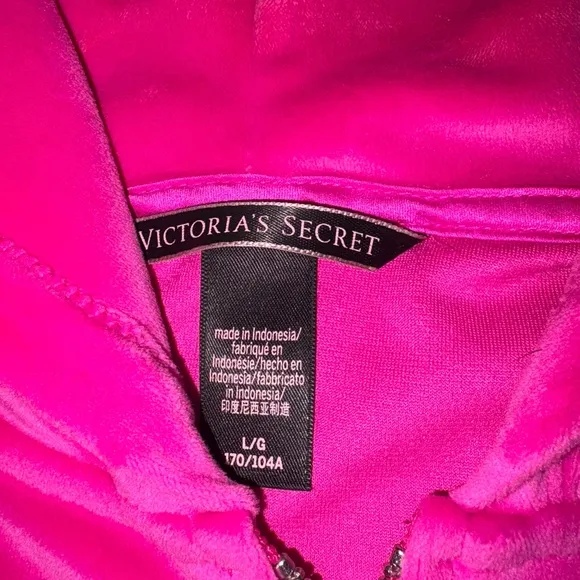 Victoria’s Secret Size L Hot Pink Velour Track Suit Cropped Hooded Jacket
