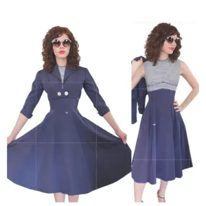 Vintage 50s Blue Dress Suit Nautical Stripe Cropped Jacket Jerell Jr
