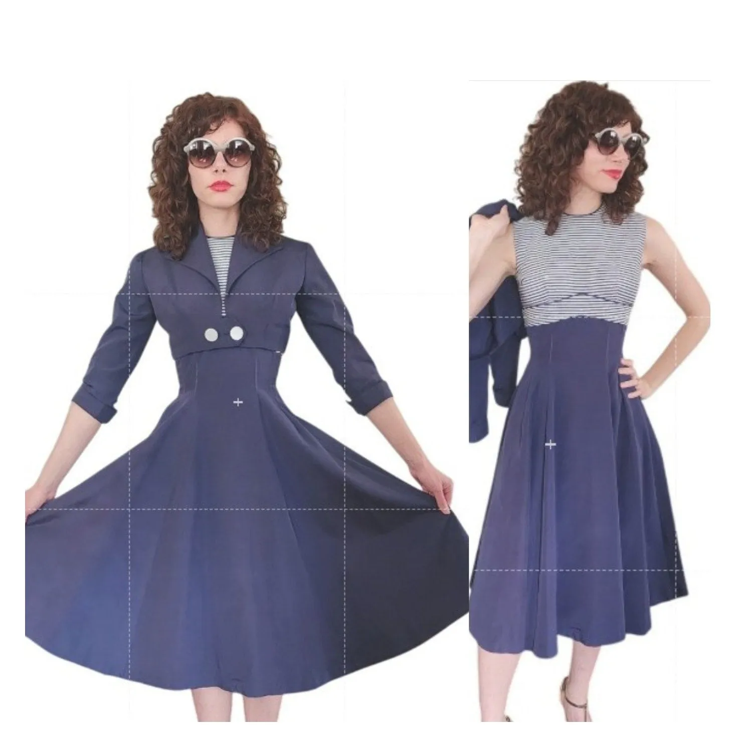 Vintage 50s Blue Dress Suit Nautical Stripe Cropped Jacket Jerell Jr