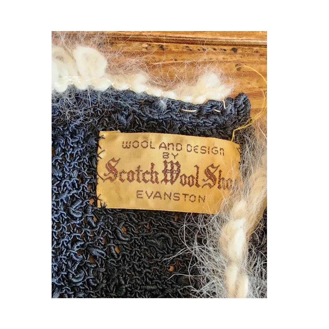 Vintage 50s Knit Top Navy Blue w/ Cream Crochet Trim Scotch Wool Shop / S