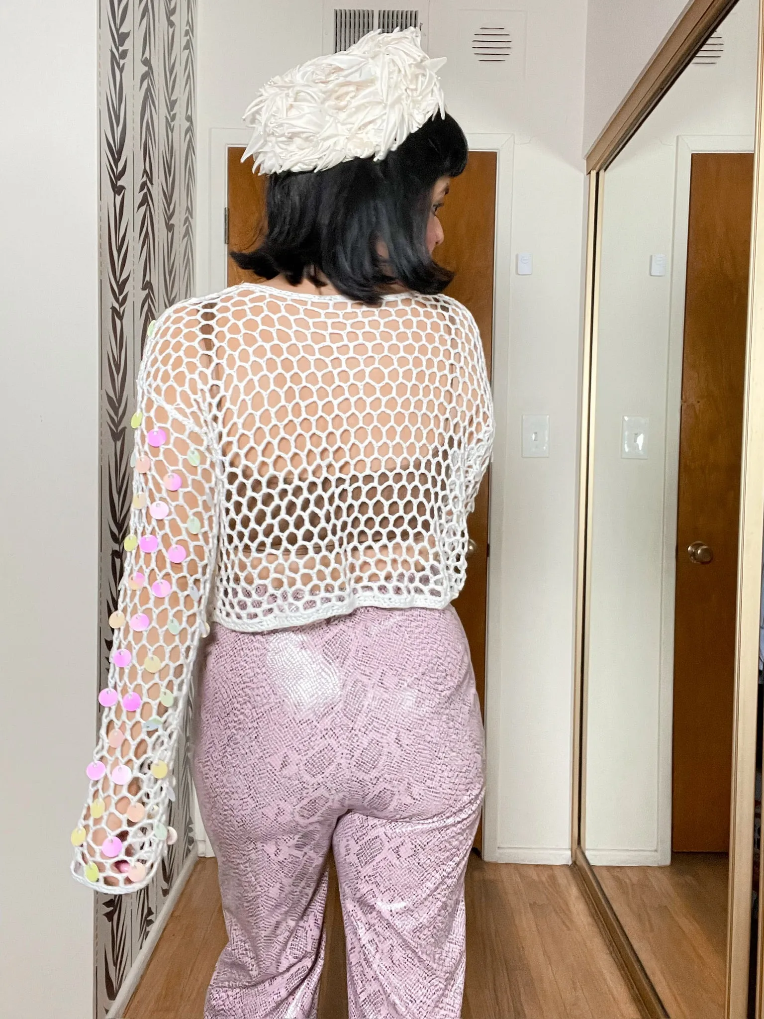Vintage 90s Y2K Crochet Mesh Top - Best Fits Up To Size L