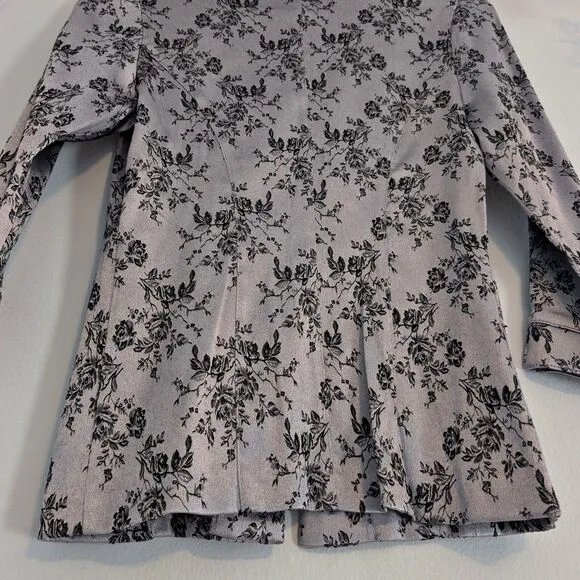Vintage 90s Y2K La Belle Jacke Silver Floral Embossed Satin Roses Metallic Jrs 5