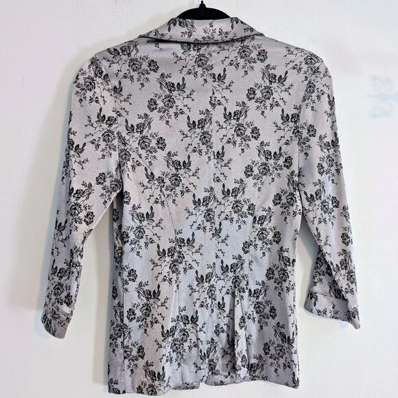 Vintage 90s Y2K La Belle Jacke Silver Floral Embossed Satin Roses Metallic Jrs 5