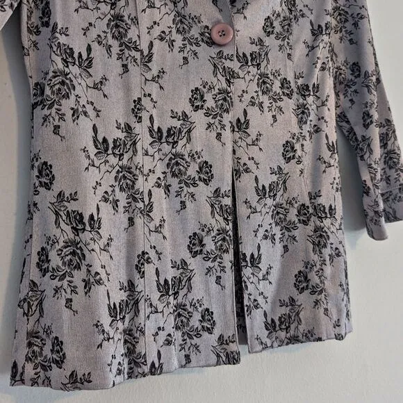 Vintage 90s Y2K La Belle Jacke Silver Floral Embossed Satin Roses Metallic Jrs 5