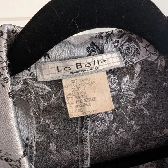 Vintage 90s Y2K La Belle Jacke Silver Floral Embossed Satin Roses Metallic Jrs 5