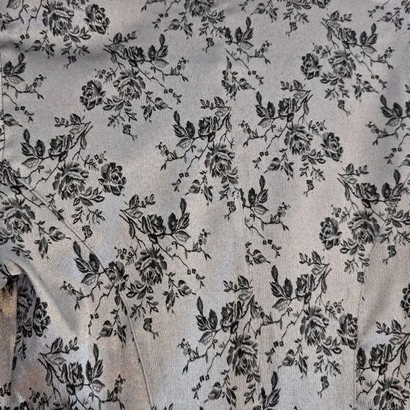 Vintage 90s Y2K La Belle Jacke Silver Floral Embossed Satin Roses Metallic Jrs 5
