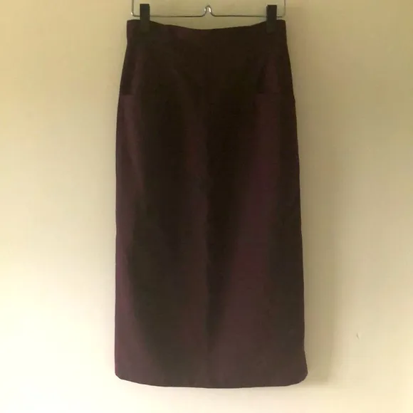 Vintage Burgundy Silk Wool Suit Open Cropped Top and Long Pencil Skirt Set