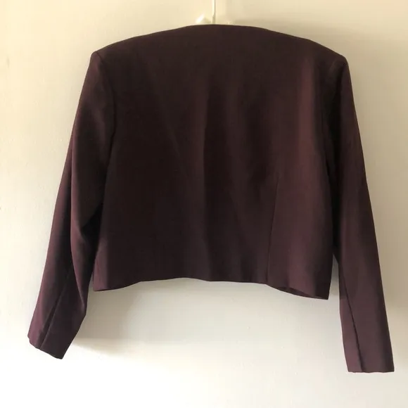 Vintage Burgundy Silk Wool Suit Open Cropped Top and Long Pencil Skirt Set