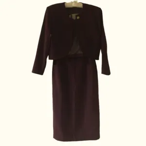 Vintage Burgundy Silk Wool Suit Open Cropped Top and Long Pencil Skirt Set