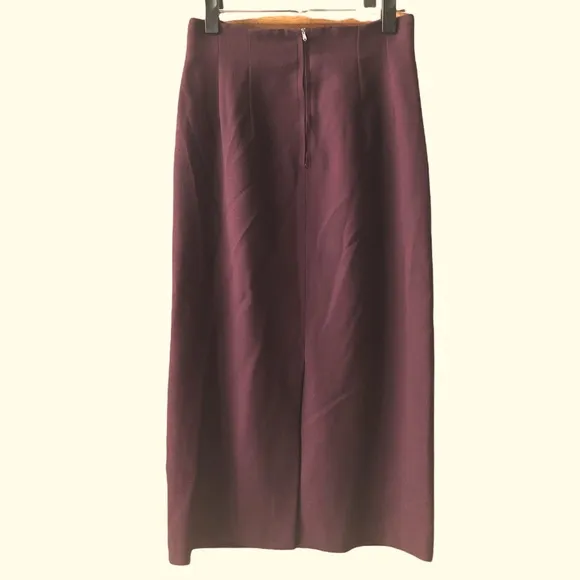 Vintage Burgundy Silk Wool Suit Open Cropped Top and Long Pencil Skirt Set