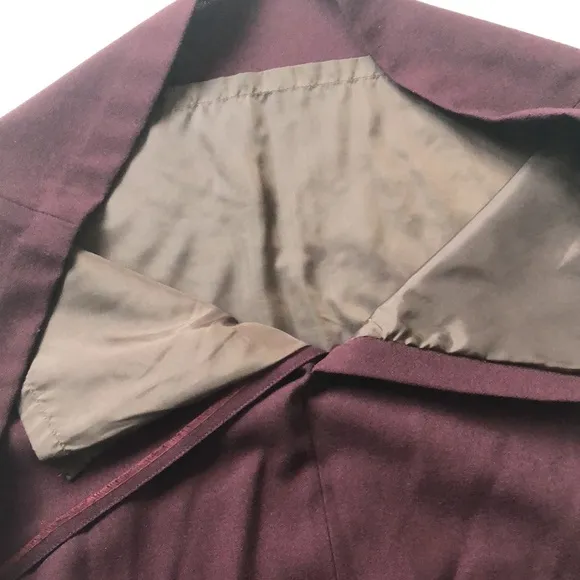 Vintage Burgundy Silk Wool Suit Open Cropped Top and Long Pencil Skirt Set