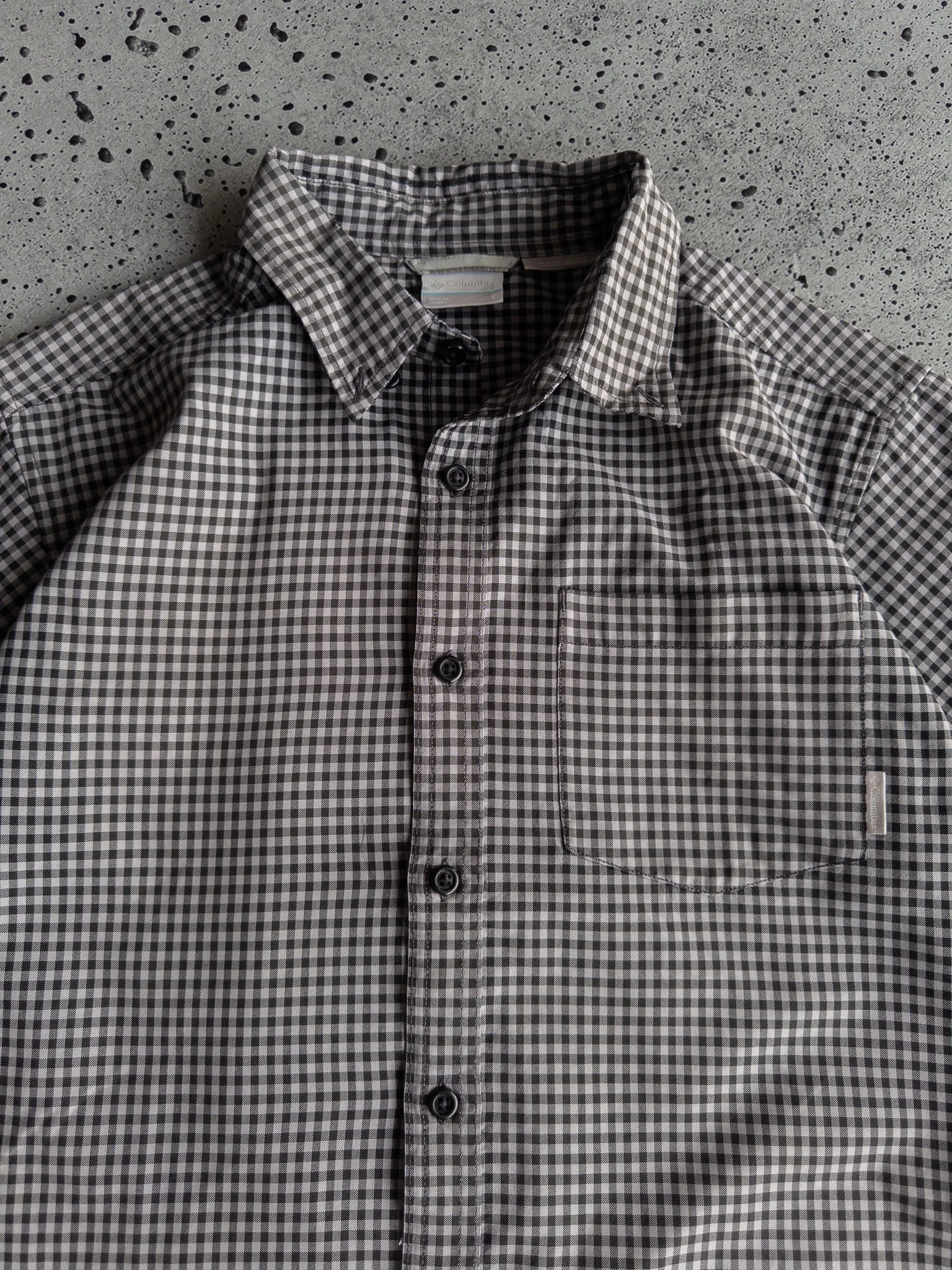Vintage Columbia Black/Grey Cropped Check Shirt (L)