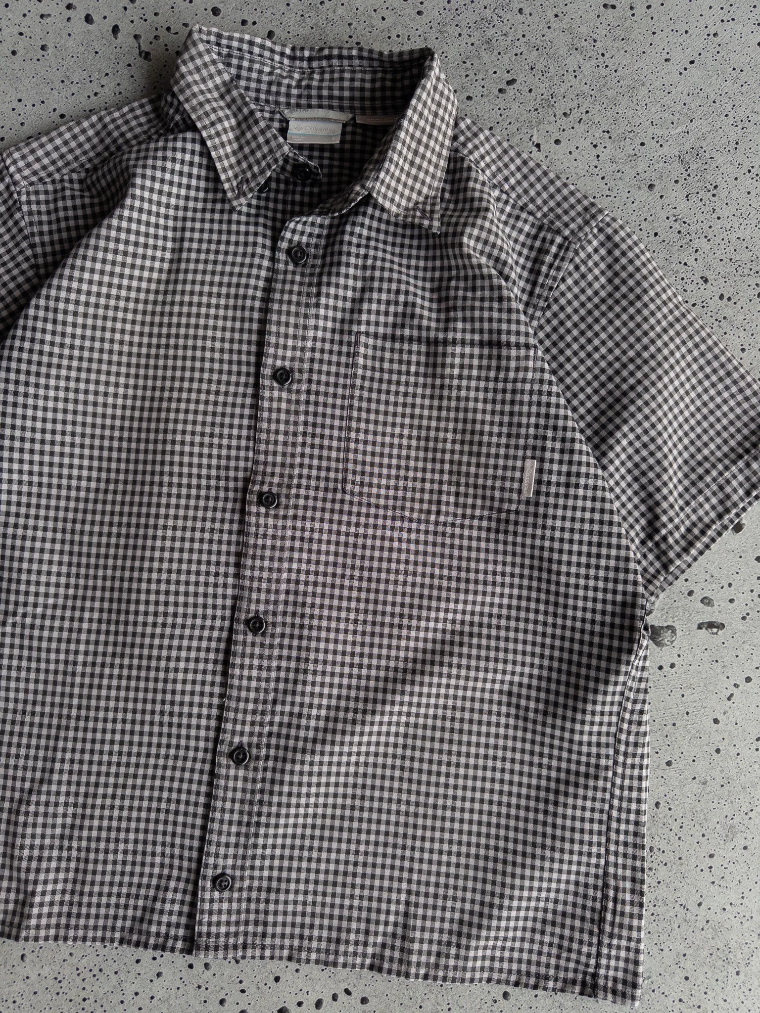 Vintage Columbia Black/Grey Cropped Check Shirt (L)