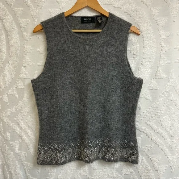 Vintage Dana Buchman Beaded Mohair Blend Grey Sleeveless Crewneck Sweater Tank