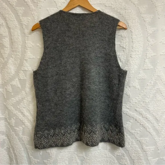 Vintage Dana Buchman Beaded Mohair Blend Grey Sleeveless Crewneck Sweater Tank