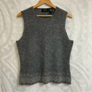 Vintage Dana Buchman Beaded Mohair Blend Grey Sleeveless Crewneck Sweater Tank