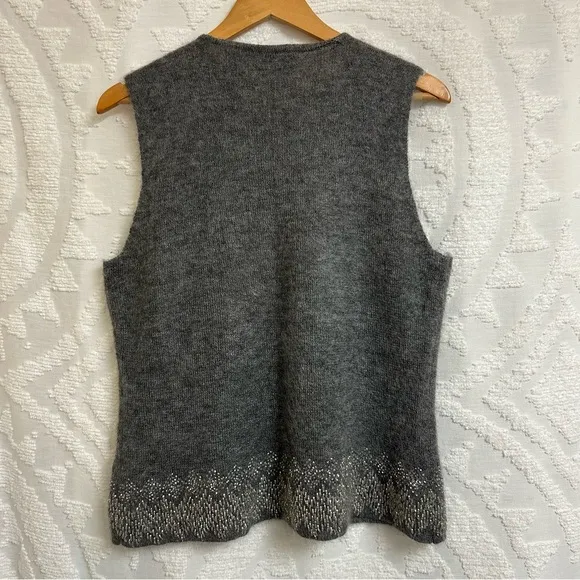 Vintage Dana Buchman Beaded Mohair Blend Grey Sleeveless Crewneck Sweater Tank