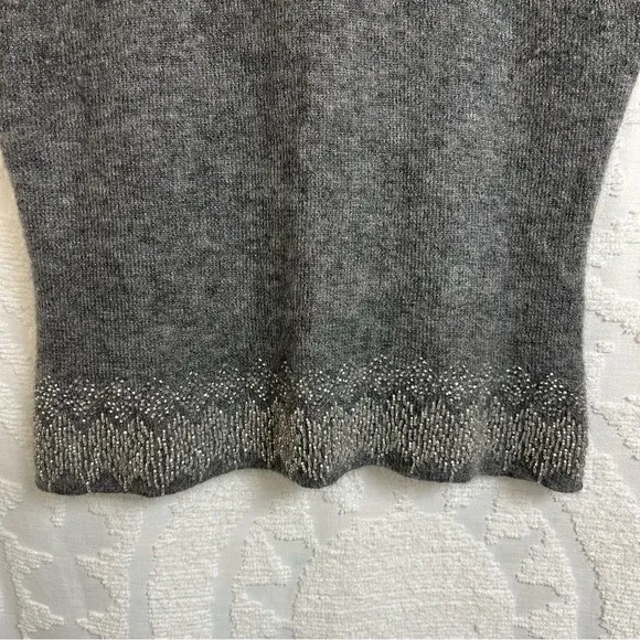 Vintage Dana Buchman Beaded Mohair Blend Grey Sleeveless Crewneck Sweater Tank