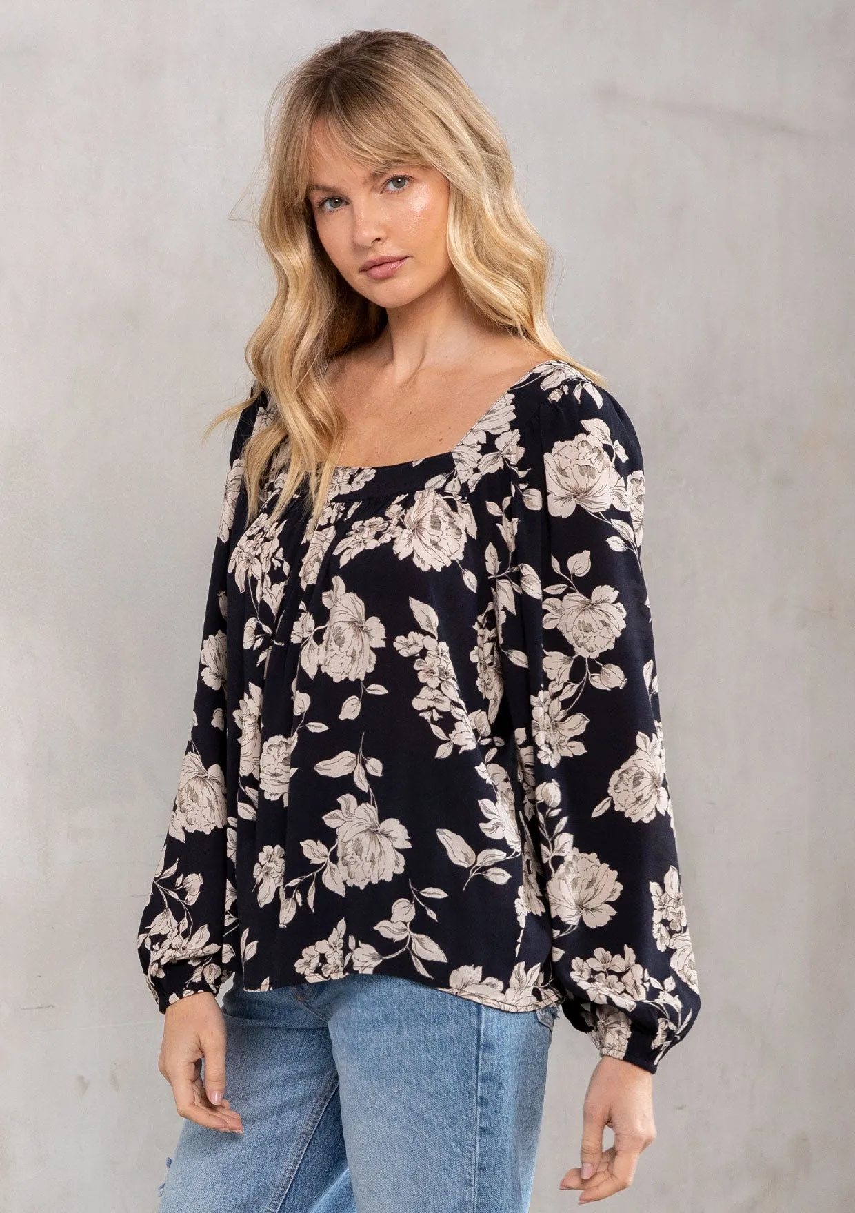 Vintage Floral Print Square Neck Boho Blouse