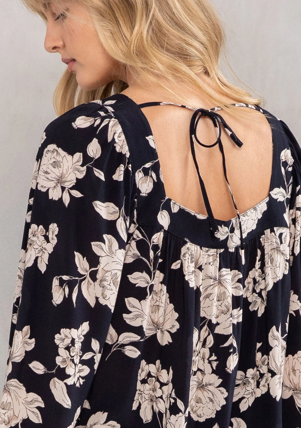 Vintage Floral Print Square Neck Boho Blouse