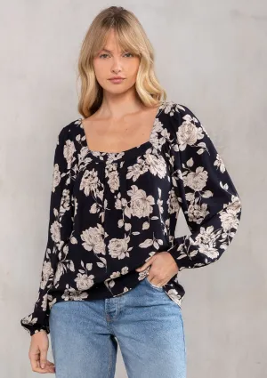 Vintage Floral Print Square Neck Boho Blouse