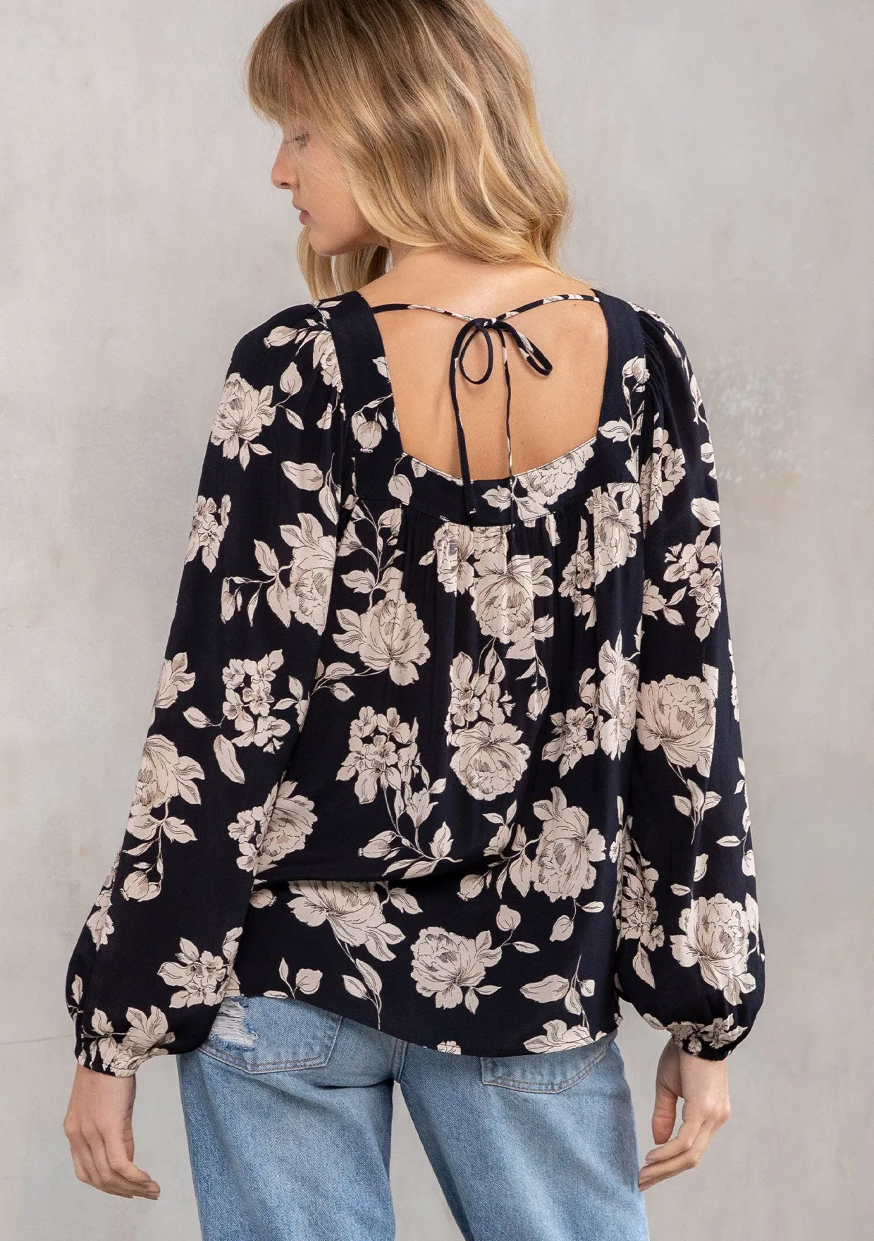 Vintage Floral Print Square Neck Boho Blouse