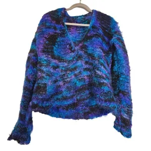 Vintage Handmade L Mohair Wool Sweater Blue Purple Fuzzy Grunge Kidcore V neck