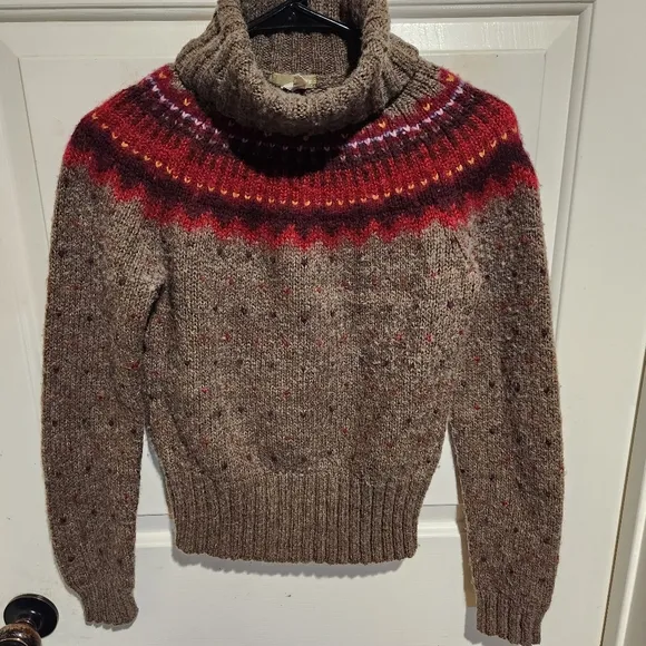 Vintage J. Crew Nordic Fair Isle Wool Turtleneck Sweater Small